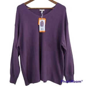 NWT Ella Moss Ribbed Knit V-Neck Long Sleeve Purple Pullover Sweater Size XXL